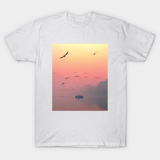 birds flying over body of water T-Shirt by DREAMBIGSHIRTS